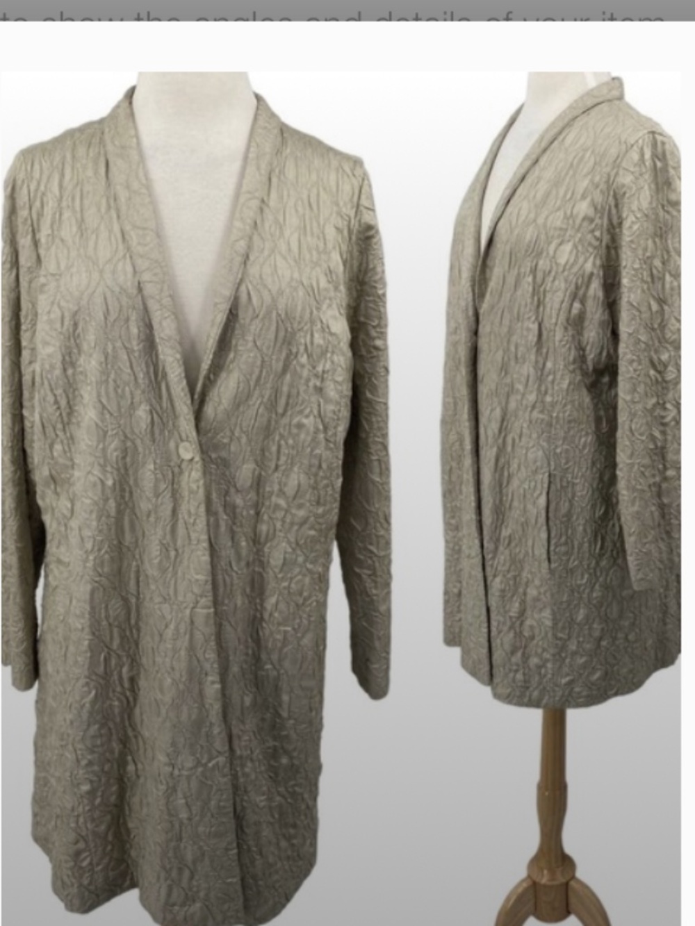 Eileen Fisher Textured Tussah Silk Duster Jacket Button Front Champagne Beige 1X